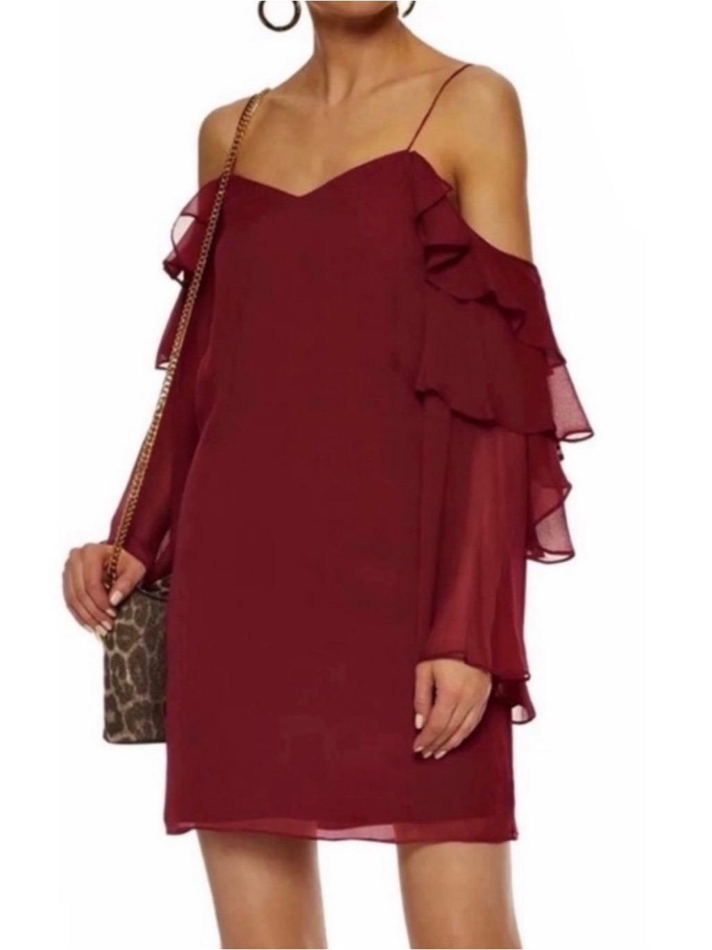 New Haute Hippie Silk Cold-Shoulder Ruffle Mini Dress